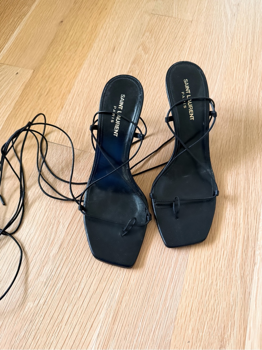 Saint Laurent Black Wrap Lace Square-Toe Sandals